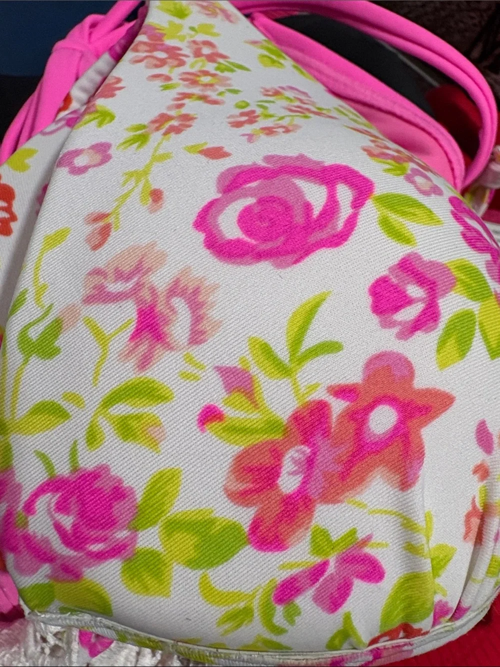 Floral Tie-Front Triangle Bikini Top with Pink Side-Tie Bottoms - Women Swim